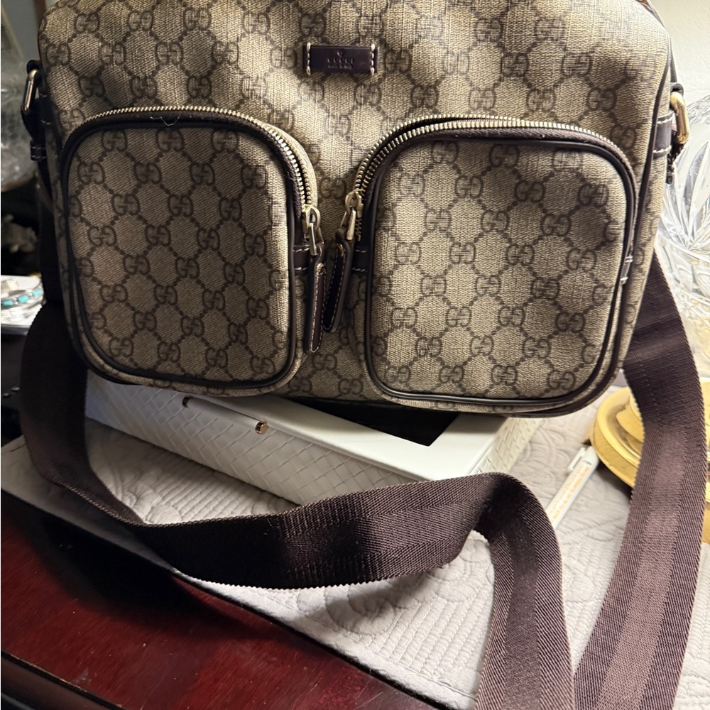 Gucci Beige and Brown Monogram Shoulder Bag